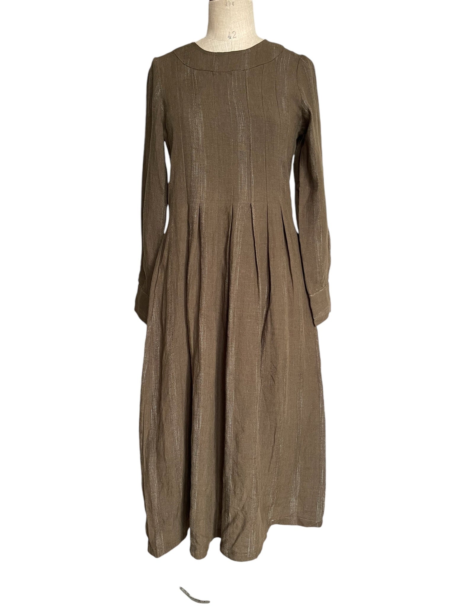 WDTS  - Tilly dress - Linen Olive stripe