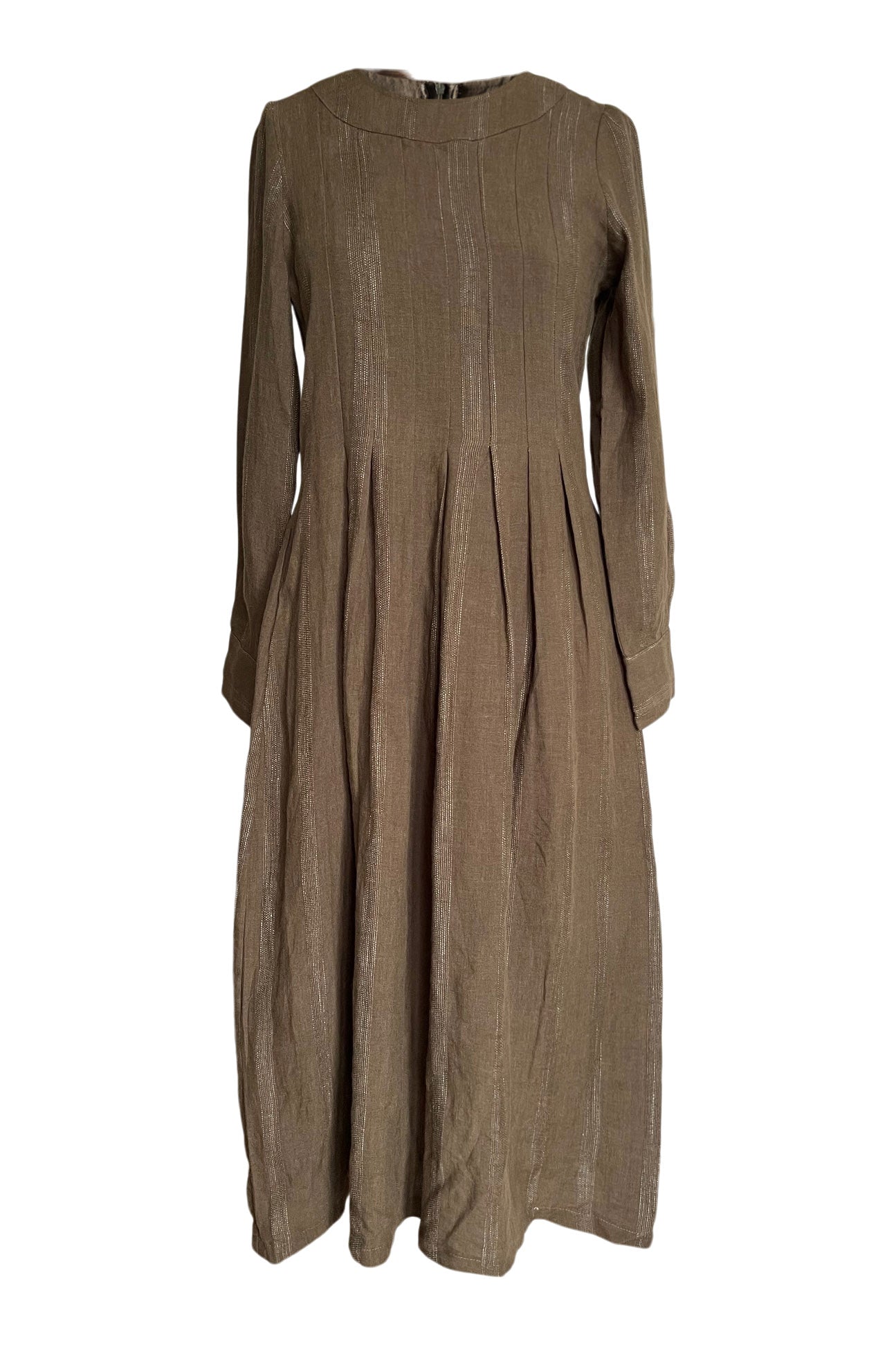 WDTS  - Tilly dress - Linen Olive stripe