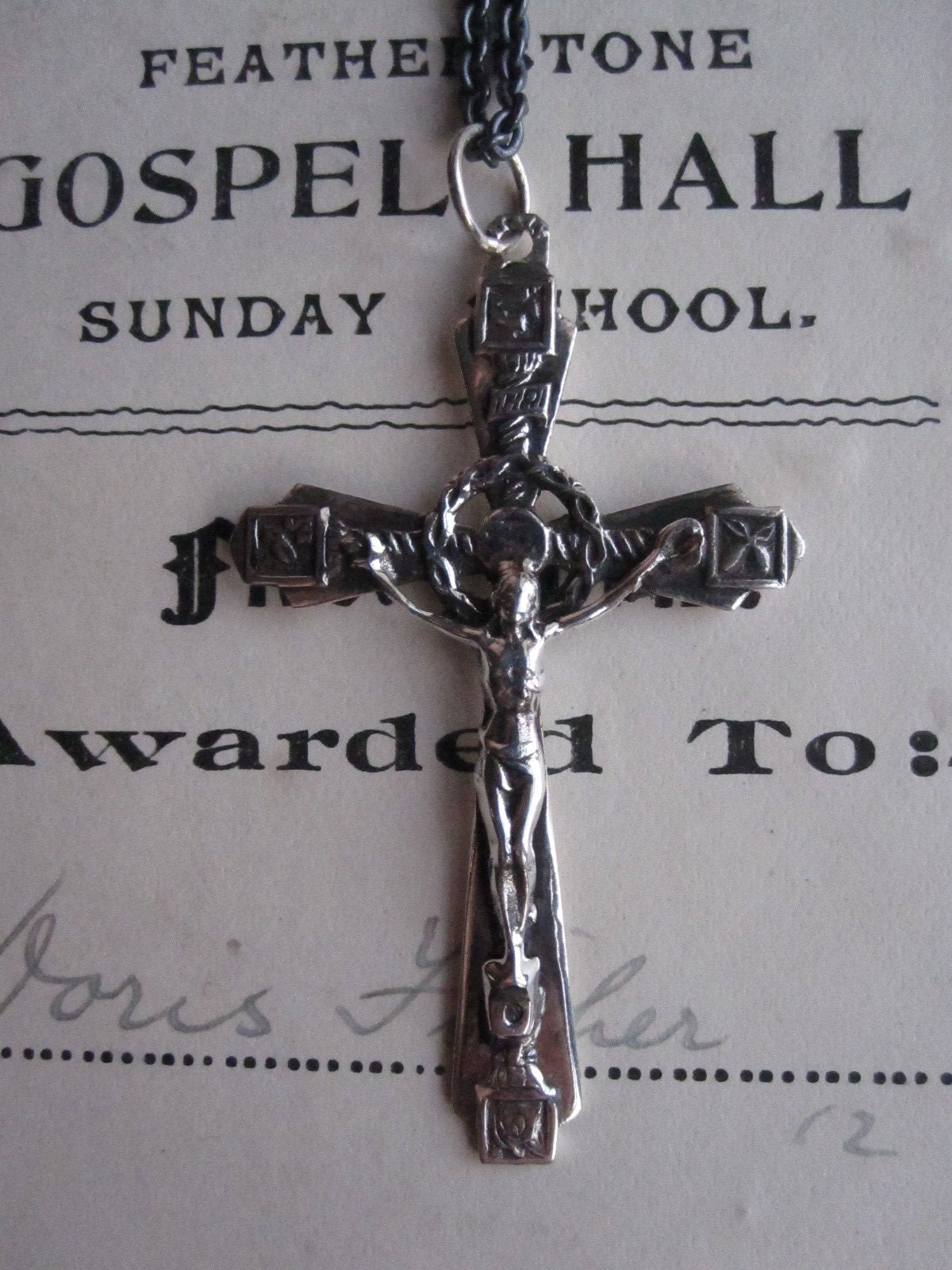WDTS Oxidised 925 Silver ornate crucifix necklace
