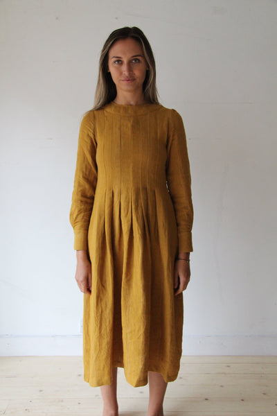 WDTS  - Tilly dress - Mustard Linen with a grey thread