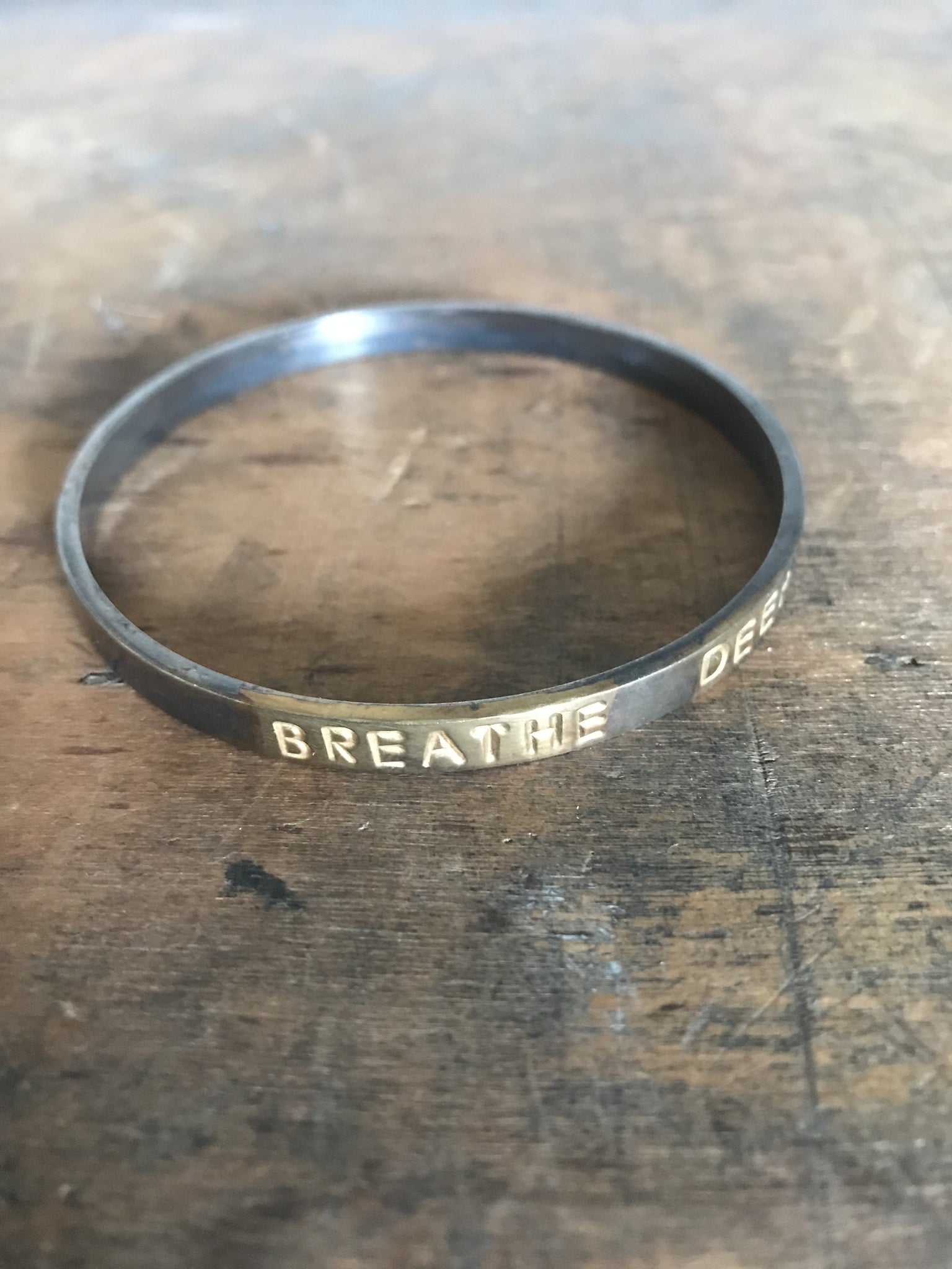 WDTS Oxidised & gold plated Silver bangle - BREATHE DEEP
