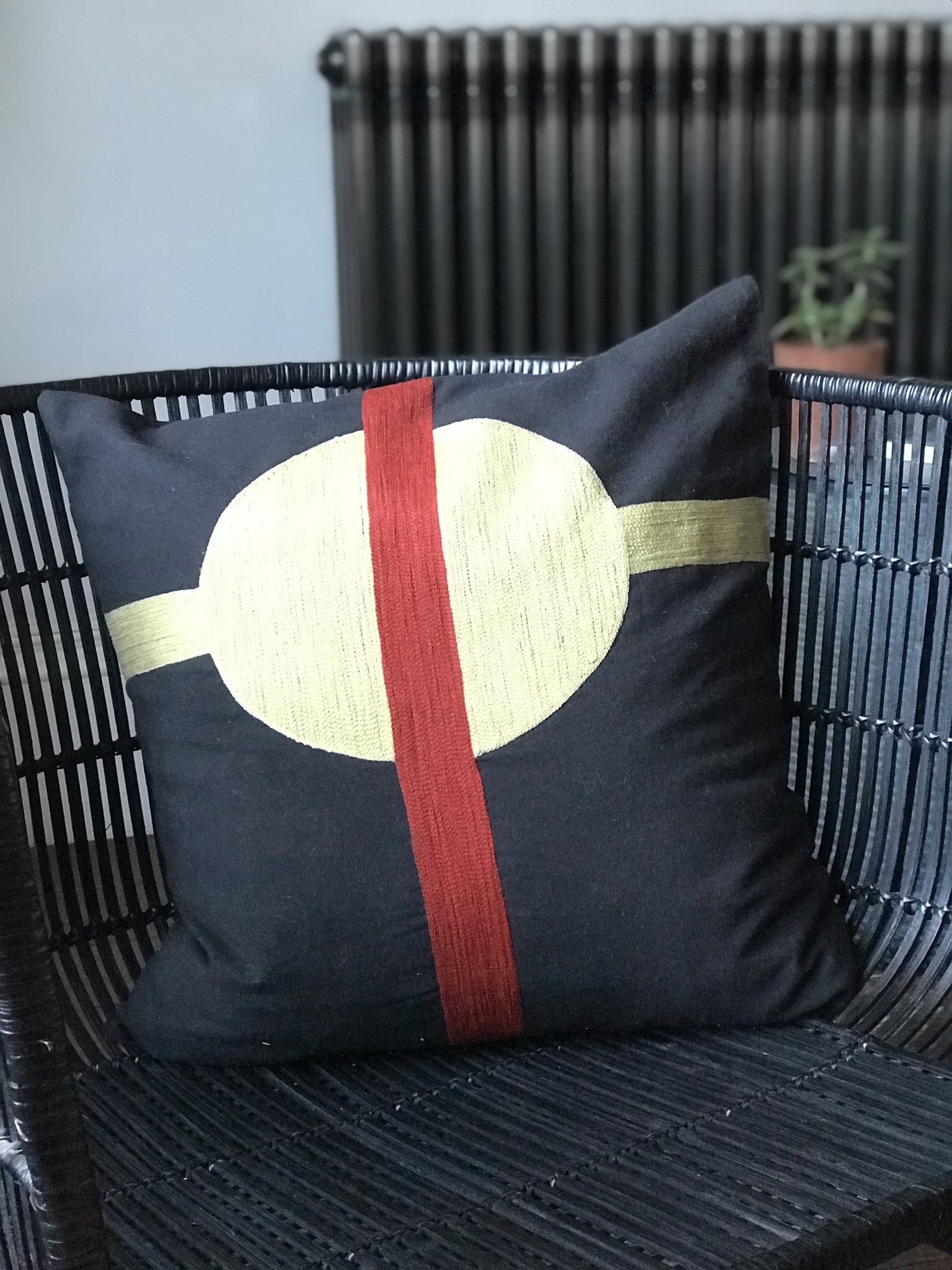 Embroidered cushion - black