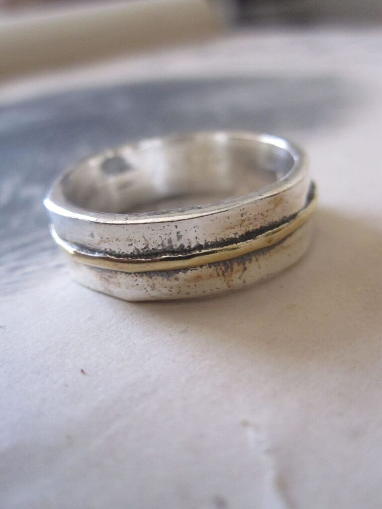 925 Solid Silver and Gold Plated Stripe Ring