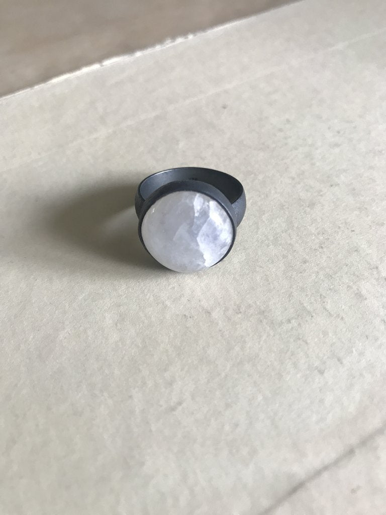 Silver moonstone ring - oxidised