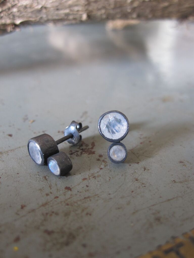 925 Oxidised Silver Double Moonstone Earrings